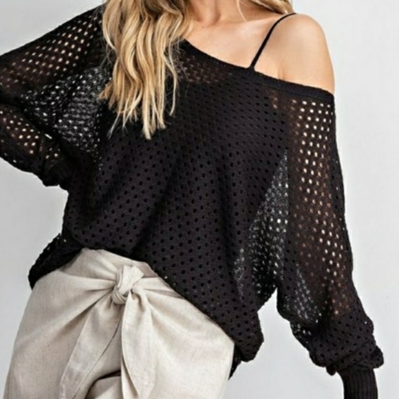 Black Eyelet Knit Sweater - Picture 6 of 6